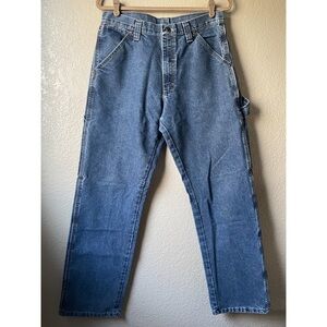Wrangler Mens 32x31 Blue Denim Straight Carpenter Jeans Work Farm Ranch Utility